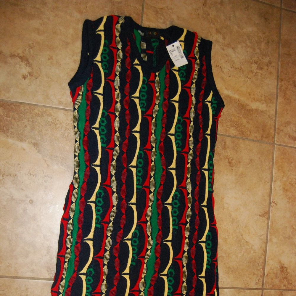 NWT Coogi Womens Multicolor Abstract Sleeveless Knitted Sweater Dress Size Large